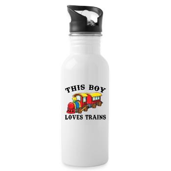 This boy loves trains - Water bottle with straw - white - Right