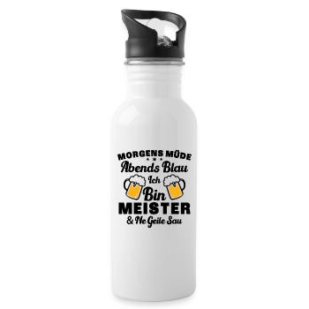 Ich bin ein Meister und ein geiles Schwein - Trinkflasche mit integriertem Trinkhalm - Weiß - Rechts