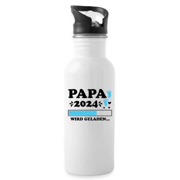 Vater 2024 Werdender Papa Loading 2024 - Trinkflasche mit integriertem Trinkhalm - Weiß - Rechts