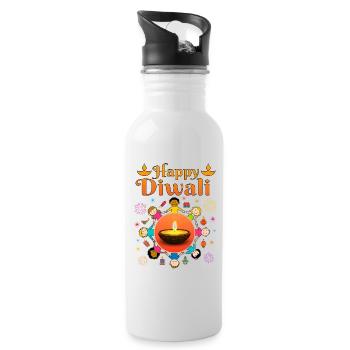 Happy Diwali for Kids Deepavali Wishes - Water bottle with straw - white - Right