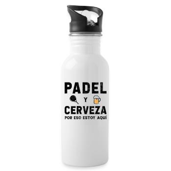 Padel und Bier, darum bin ich hier - Trinkflasche mit integriertem Trinkhalm - Weiß - Rechts