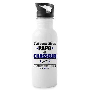 Deux titres papa et chasseur, fêtes des pères,noël - Gourde avec paille intégrée - blanc - Droite