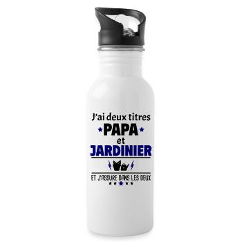 Deux titres papa et jardinier, fête des pères,noël - Gourde avec paille intégrée - blanc - Droite