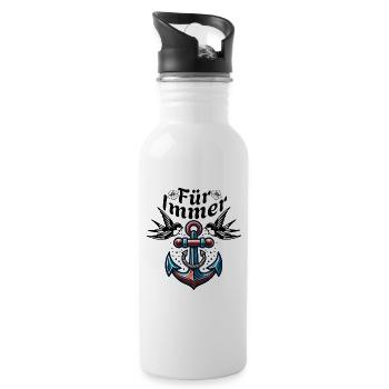 Für Immer – Maritimes Anker-Tattoo - Trinkflasche mit integriertem Trinkhalm - Weiß - Rechts