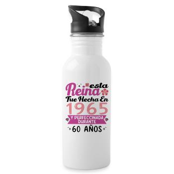 60 Jahre Geburtstagsgeschenk Frau aus dem Jahr 1965 - Trinkflasche mit integriertem Trinkhalm - Weiß - Rechts
