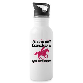 Ich bin ein Reiter, der Geschenke zerreißt - Trinkflasche mit integriertem Trinkhalm - Weiß - Rechts