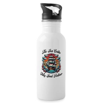 Sailing Ship Tattoo at Sunset Saying - Water bottle with straw - white - Right
