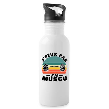 Je Peux Pas J'ai Muscu, Vintage Humour idée cadeau - Gourde avec paille intégrée - blanc - Droite