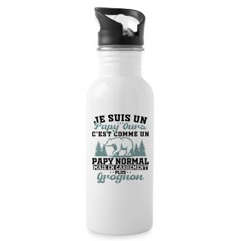 Ich bin ein Opa Bär Mürrischer Opa Geschenk Humor Opa - Trinkflasche mit integriertem Trinkhalm - Weiß - Rechts