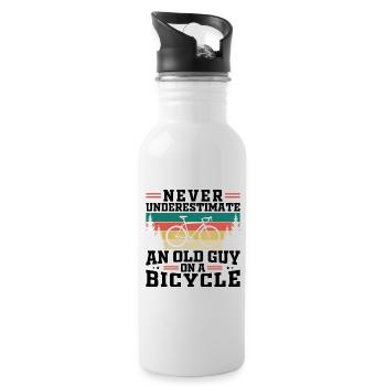 Unterschätzen Sie niemals einen alten Mann auf einem Fahrrad - Trinkflasche mit integriertem Trinkhalm - Weiß - Rechts