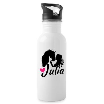JULIA Schöner Mädchenname mit einem schönen Pferd - Trinkflasche mit integriertem Trinkhalm - Weiß - Rechts