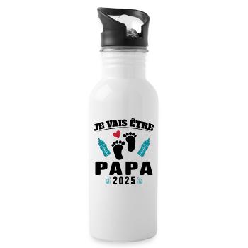 Man Dad To Be 2025 Gift - Water bottle with straw - white - Right