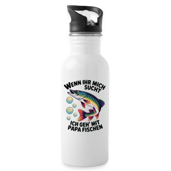 Ich gehe mit Papa angeln fischen springender Hecht - Trinkflasche mit integriertem Trinkhalm - Weiß - Rechts
