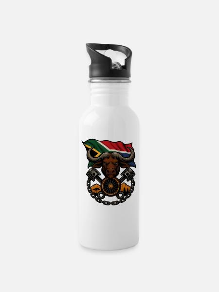 Buffalo Rider – Wilder Biker-Geist - Trinkflasche mit integriertem Trinkhalm - Weiß
