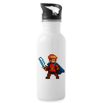 Pixelritter mit Schwert und Cape - Trinkflasche mit integriertem Trinkhalm - Weiß - Rechts