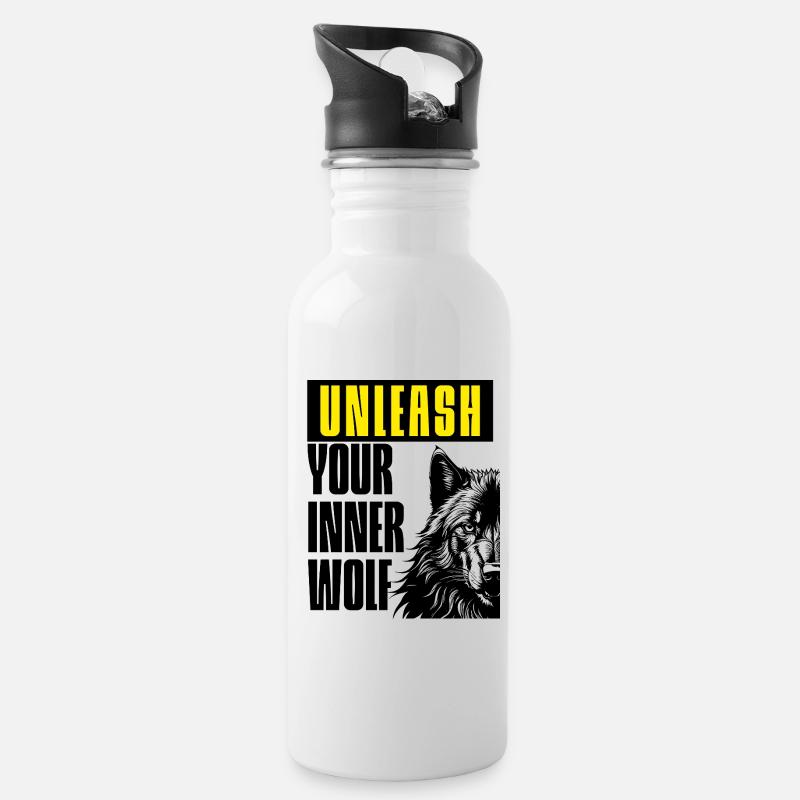 Lass den Wolf los - Trinkflasche mit integriertem Trinkhalm - Weiß