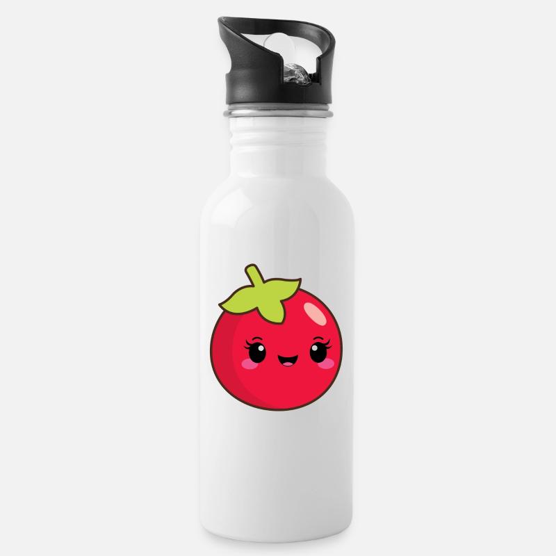Niedliche Tomate - Trinkflasche mit integriertem Trinkhalm - Weiß