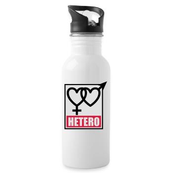04 HETERO Herzen Liebe Love Heterosexuell - Trinkflasche mit integriertem Trinkhalm - Weiß - Rechts