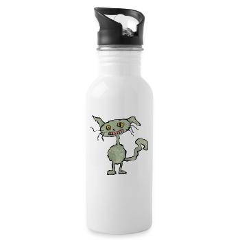 Chat drôle vert - Gourde avec paille intégrée - blanc - Droite