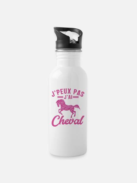 Je Peux Pas J'ai Cheval - Gourde avec paille intégrée - blanc