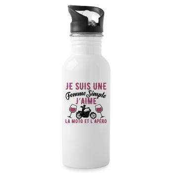 Femme Simple Qui Aime La Moto Et L'apéro - Gourde avec paille intégrée - blanc - Droite