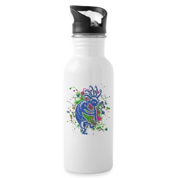 Native Americans Kokopelli - Colorfully Splashes 1 - Water bottle with straw - white - Right