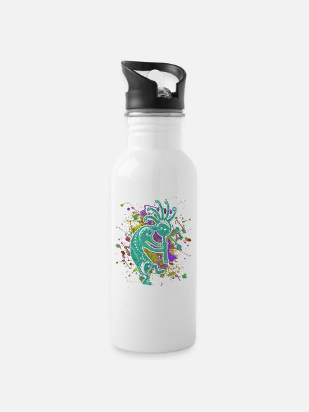 Amérindiens Kokopelli - Éclaboussures colorées 2 - Gourde avec paille intégrée - blanc