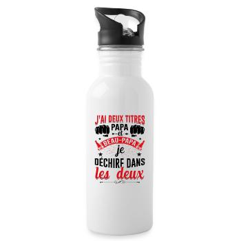 J'ai Deux Titres Papa Et Beau-papa Fête Des Pères - Gourde avec paille intégrée - blanc - Droite