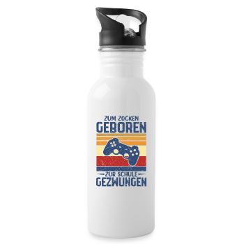 Zum Zocken Geboren Zur Schule Gezwungen - Trinkflasche mit integriertem Trinkhalm - Weiß - Rechts