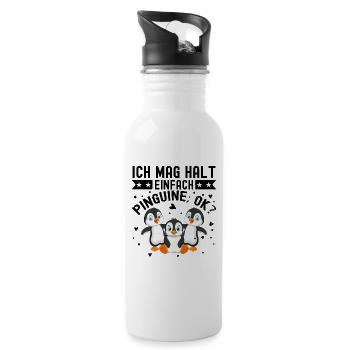 Ich Mag Halt Einfach Pinguine - Trinkflasche mit integriertem Trinkhalm - Weiß - Rechts