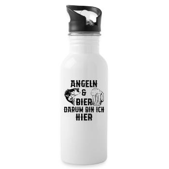 Angeln Und Bier Darum Bin Ich Hier - Trinkflasche mit integriertem Trinkhalm - Weiß - Rechts
