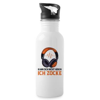 Ich kann dich nicht hören, ich spiele Gamer - Trinkflasche mit integriertem Trinkhalm - Weiß - Rechts