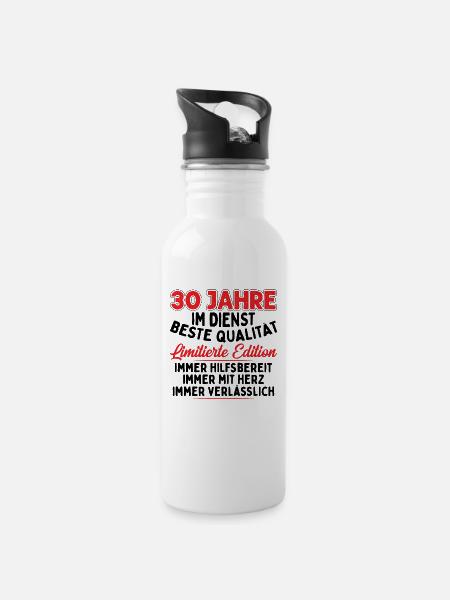 30 Jahre Im Dienst - Trinkflasche mit integriertem Trinkhalm - Weiß