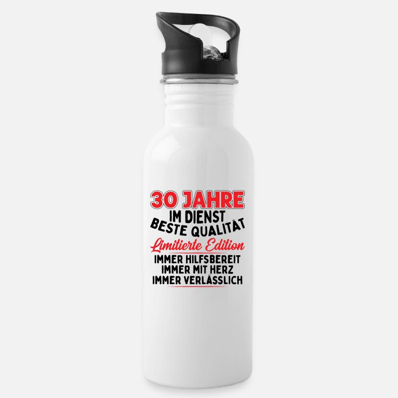30 Jahre Im Dienst - Trinkflasche mit integriertem Trinkhalm - Weiß