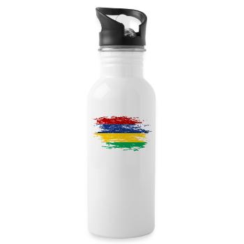 Mauritius flag used - Water bottle with straw - white - Right