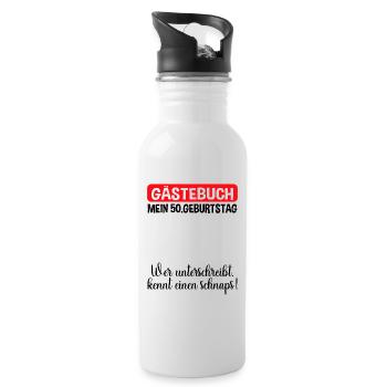 50. Geburtstag Gästebuch Lustiges Party Outfit - Trinkflasche mit integriertem Trinkhalm - Weiß - Rechts