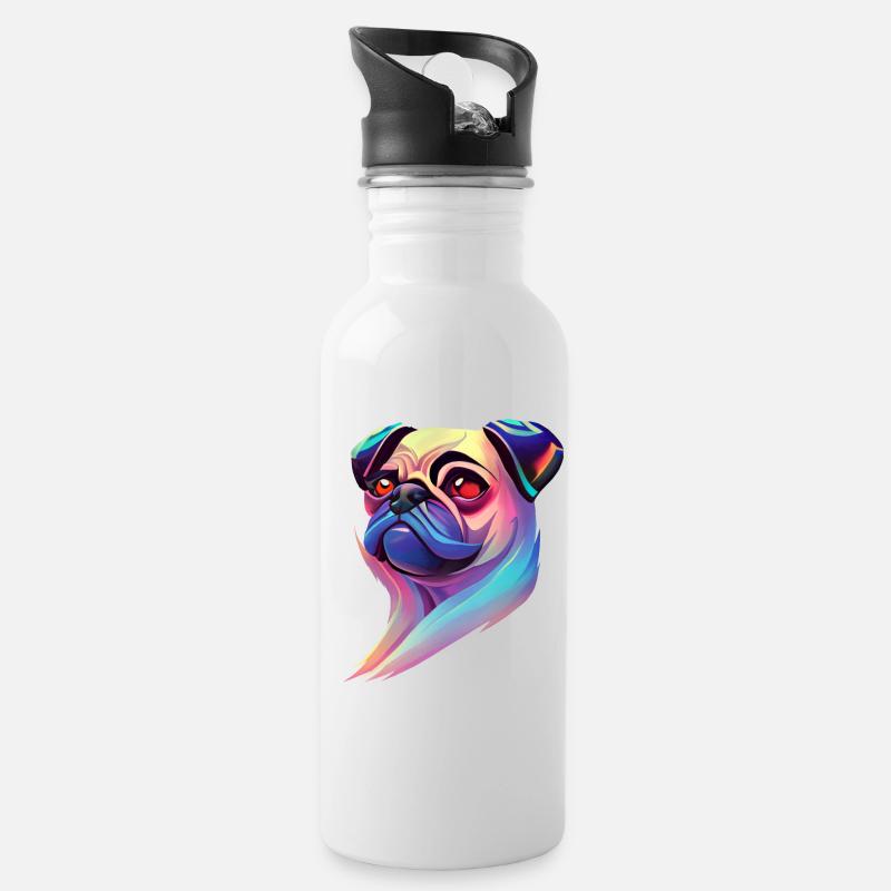 Mops - Trinkflasche mit integriertem Trinkhalm - Weiß