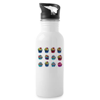 Colorful muffins simply delicious - Water bottle with straw - white - Right