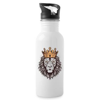 Lion with crown - Water bottle with straw - white - Right
