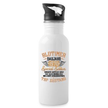 Oldtimer Baujahr 1970 Jahrgang Geburtstag Geschenk - Trinkflasche mit integriertem Trinkhalm - Weiß - Rechts