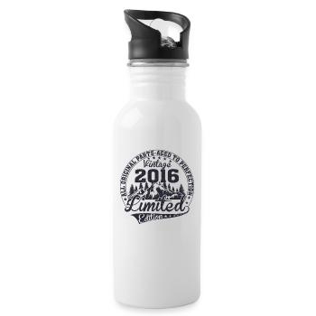 Born 2016 Vintage Retro Anniversary - Water bottle with straw - white - Right