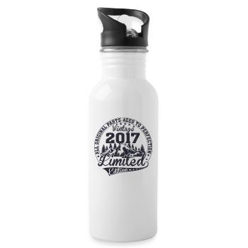 Né 2017 Vintage Anniversaire Rétro - Gourde avec paille intégrée - blanc - Droite