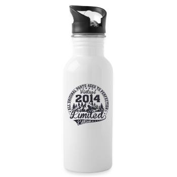 Jahrgang 2014 Vintage Retro Jubiläum - Trinkflasche mit integriertem Trinkhalm - Weiß - Rechts