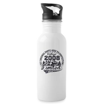 Geburtstag Original 2008 Jahrgang Geschenkidee - Trinkflasche mit integriertem Trinkhalm - Weiß - Rechts