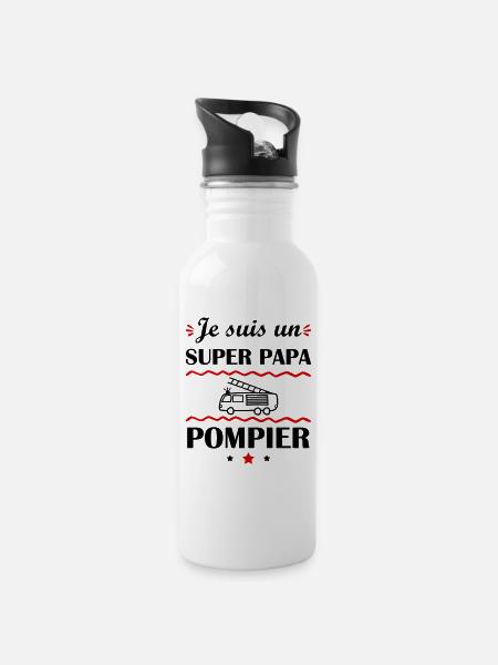 Super papa pompier, cadeau fête des pères - Gourde avec paille intégrée - blanc