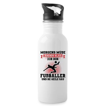 Fußball Morgens Müde Abends Blau Ich Bin Fußballer - Trinkflasche mit integriertem Trinkhalm - Weiß - Rechts