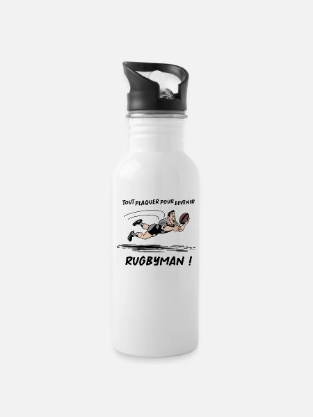 TOUT PLAQUER POUR DEVENIR RUGBYMAN ! (rugby) - Gourde avec paille intégrée - blanc