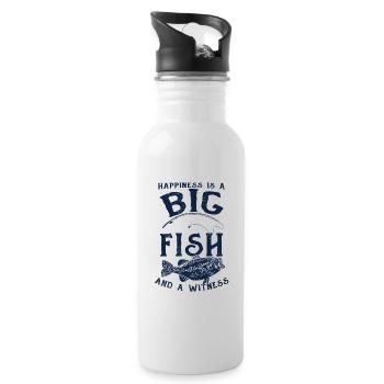 Angler Fishing Gift Idea Happiness Is A Big Fish - Water bottle with straw - white - Right