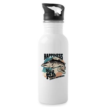 Angler Fishing Gift Idea Happiness Is A Big Fish - Water bottle with straw - white - Right