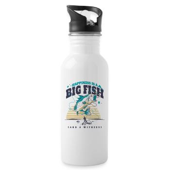 Angler Fishing Gift Idea Happiness Is A Big Fish - Water bottle with straw - white - Right